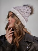 Wintermütze aus Baumwolle mit Bommel, beige C31 - Online-Shop - Boutique